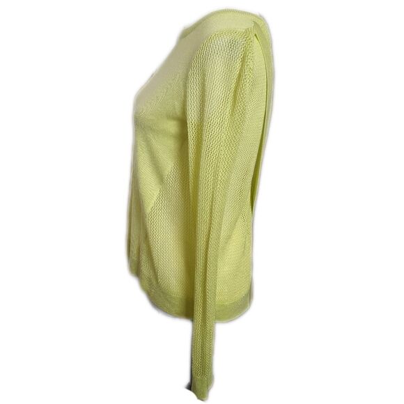 CAbi style #199 split back mesh neon lemon lime sweater, acrylic, sheer XS - Picture 2 of 9